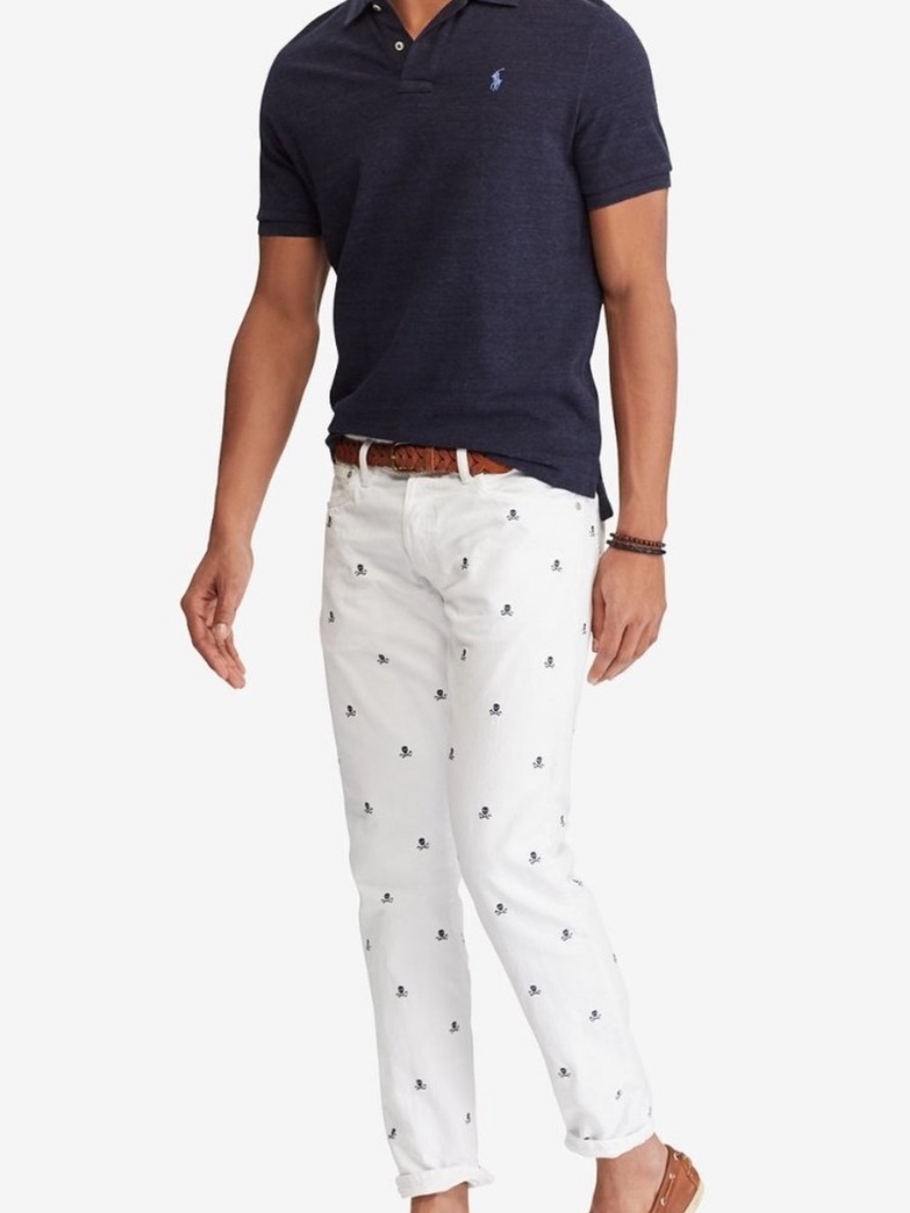 Polo Ralph Lauren Varick Slim Straight Jeans White Skulls & Cross Bones Sz 40x32
